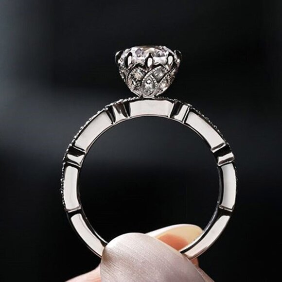 💝 Refine Pure Gemstone CZ Thin Elegant Silver Rings for Women, EVGG1564 - Picture 1 of 5